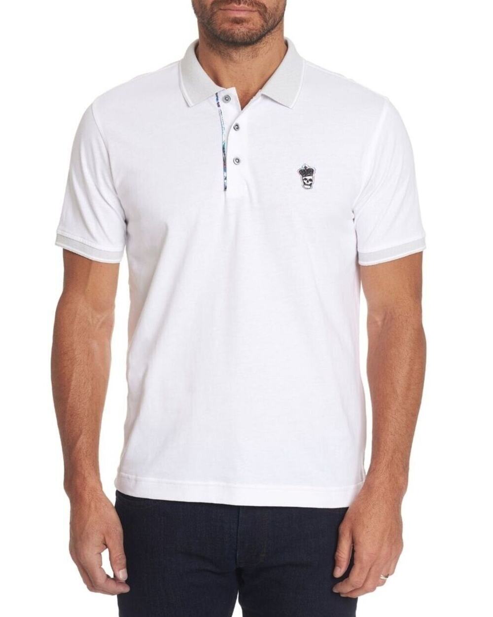 Robert Graham Lucifer‎ Polo Shirt Sz L White Skull Embroidered Classic Fit